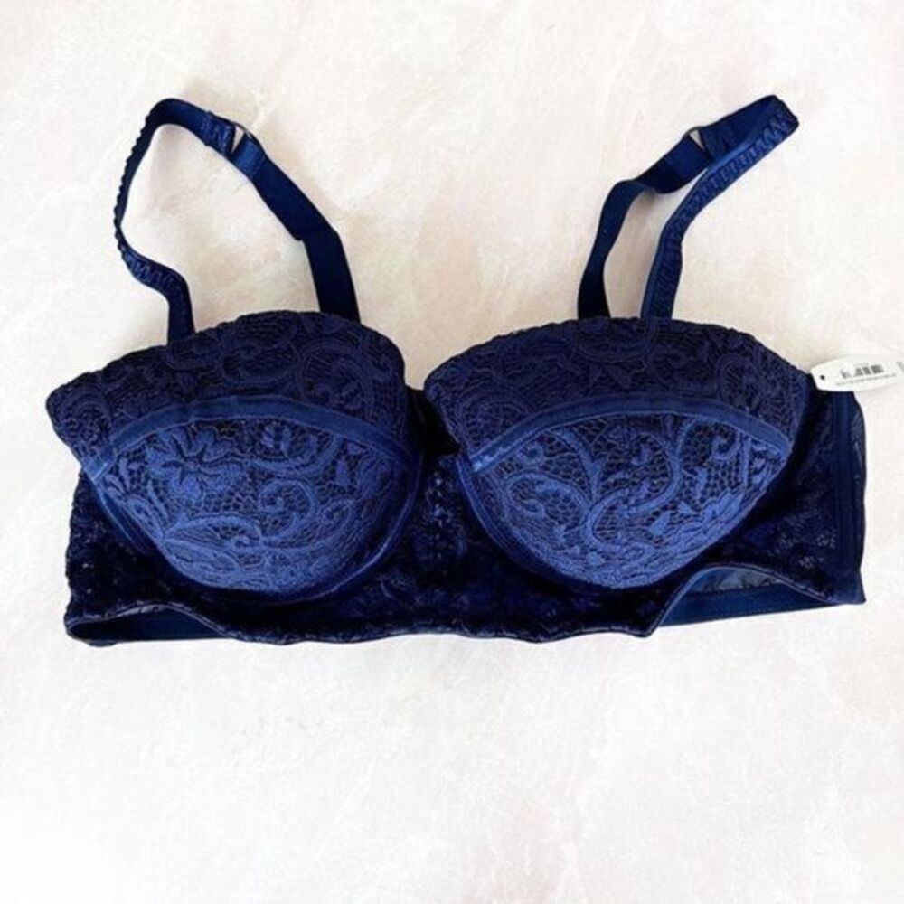 ADORE ME NWT Strapless Convertible Navy Lace Covered Bra 40DD